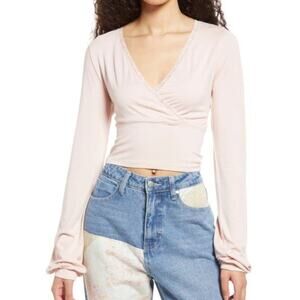 NWT BP. Faux Wrap Front Crop Top in Pink Smoke size S